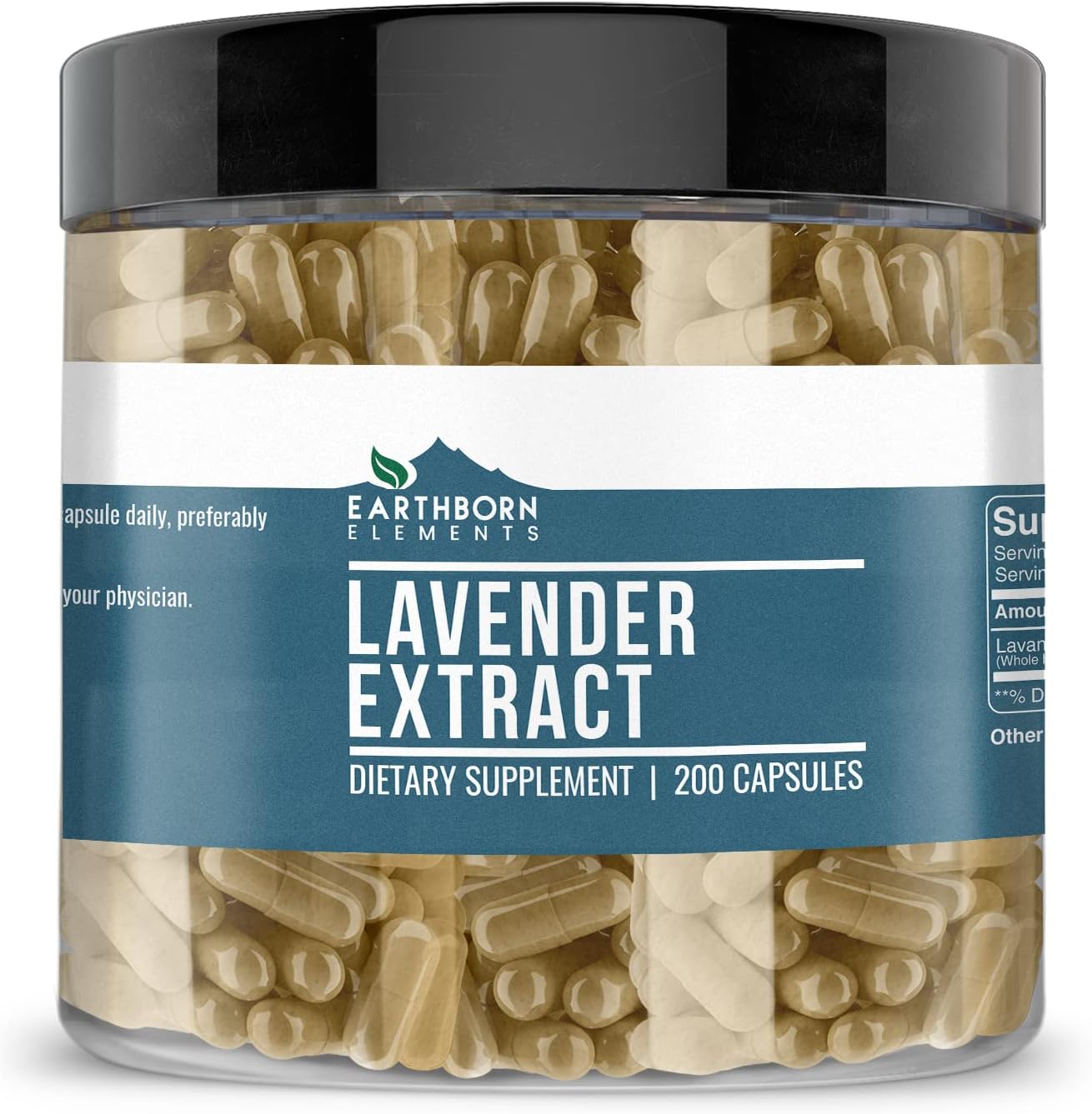 200 Pure & Undiluted Lavender Extract Capsules by Earthborn Elements - Additive-Free