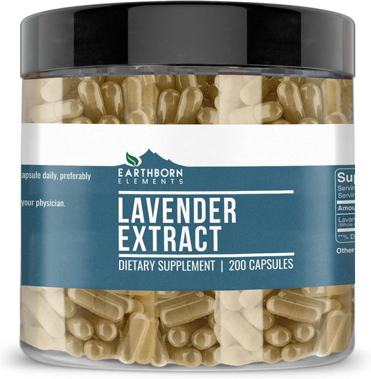 200 Pure & Undiluted Lavender Extract Capsules by Earthborn Elements - Additive-Free