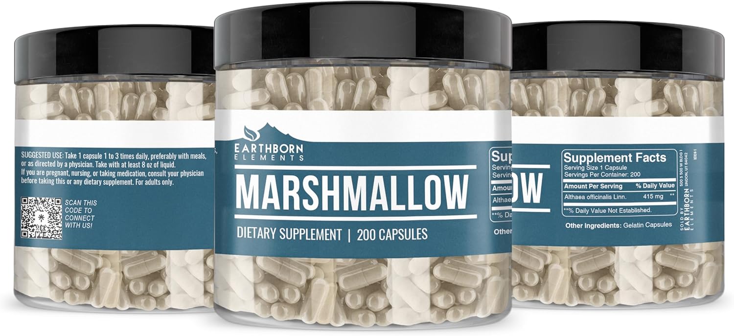 200 Pure & Undiluted Marshmallow Root Capsules by Earthborn Elements - Additive-Free
