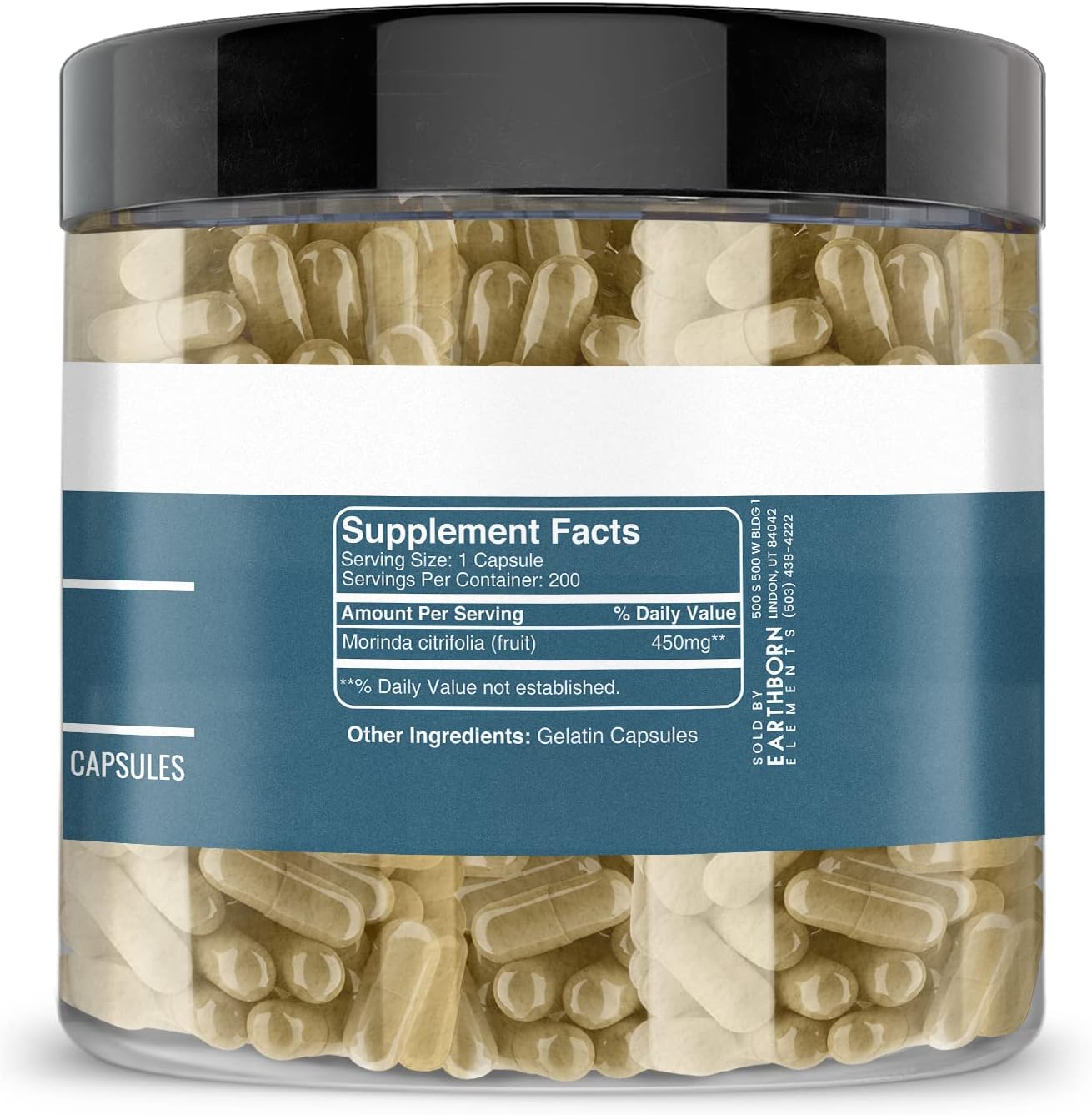 200 Pure & Undiluted Noni Capsules by Earthborn Elements - Additive-Free