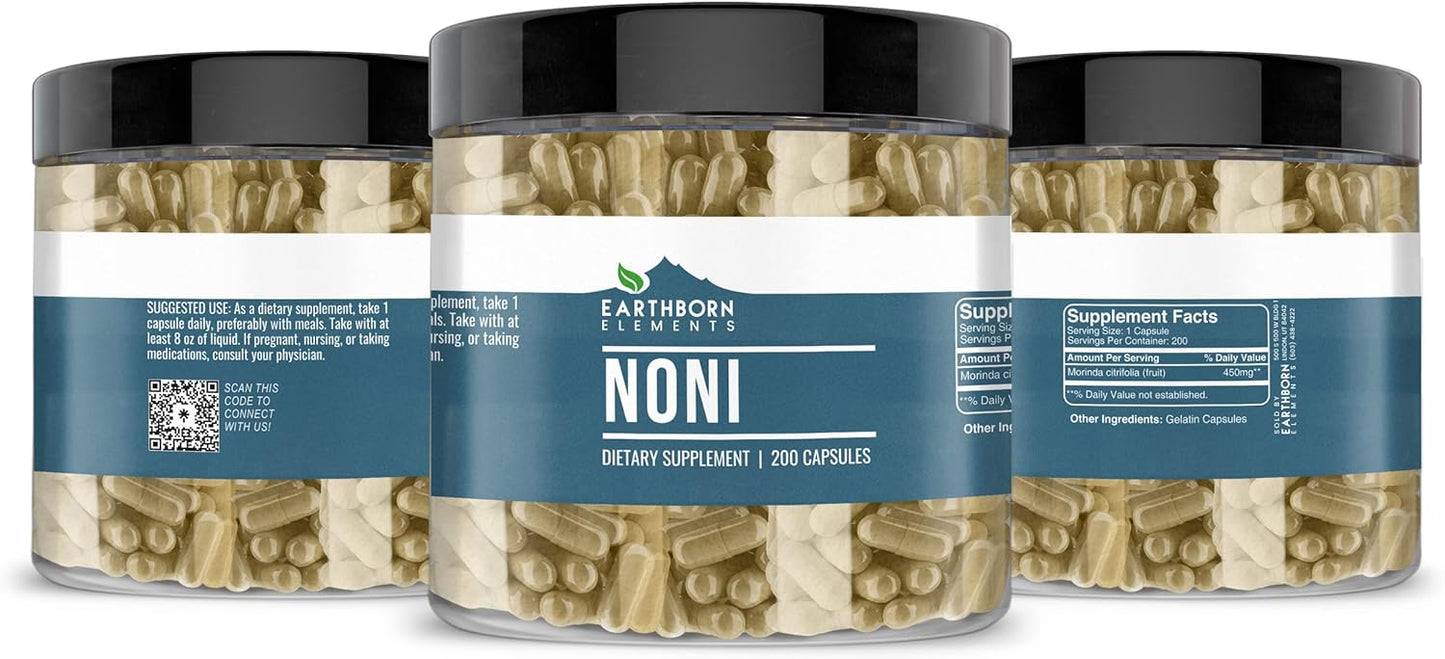 200 Pure & Undiluted Noni Capsules by Earthborn Elements - Additive-Free