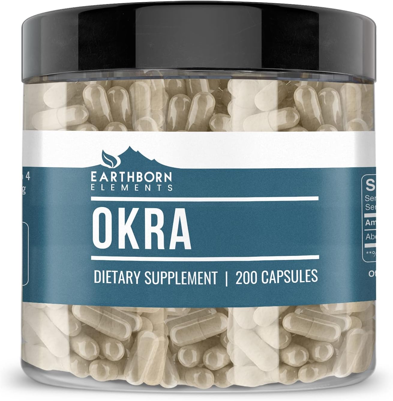 200 Pure & Undiluted Okra Extract Capsules by Earthborn Elements - No Additives