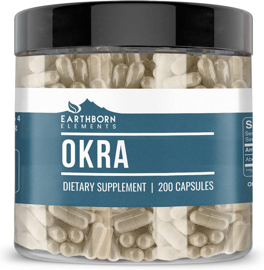 200 Pure & Undiluted Okra Extract Capsules by Earthborn Elements - No Additives