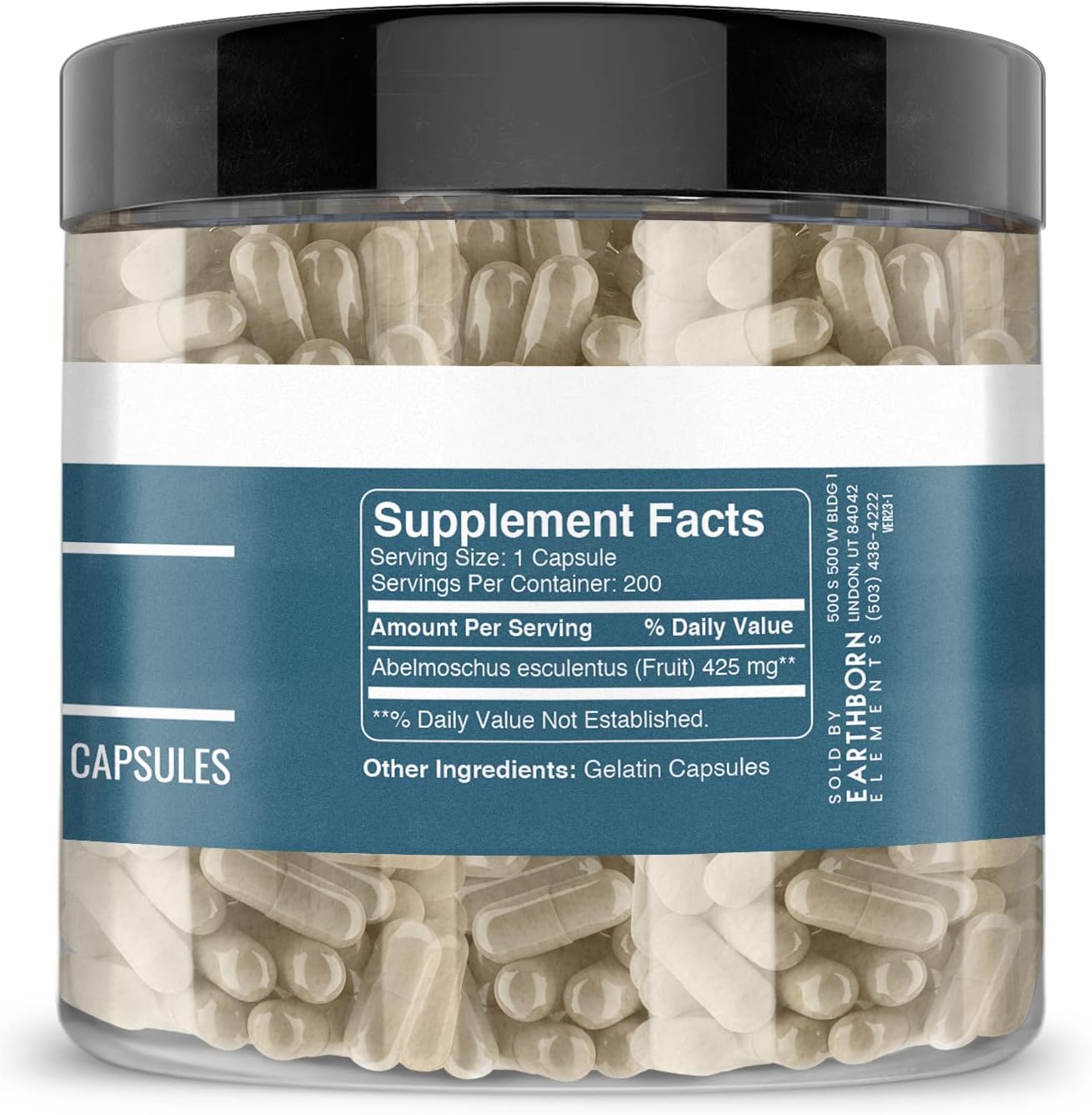 200 Pure & Undiluted Okra Extract Capsules by Earthborn Elements - No Additives
