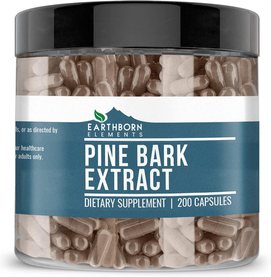 200 Pure & Undiluted Pine Bark Extract Capsules by Earthborn Elements - No Additives Included