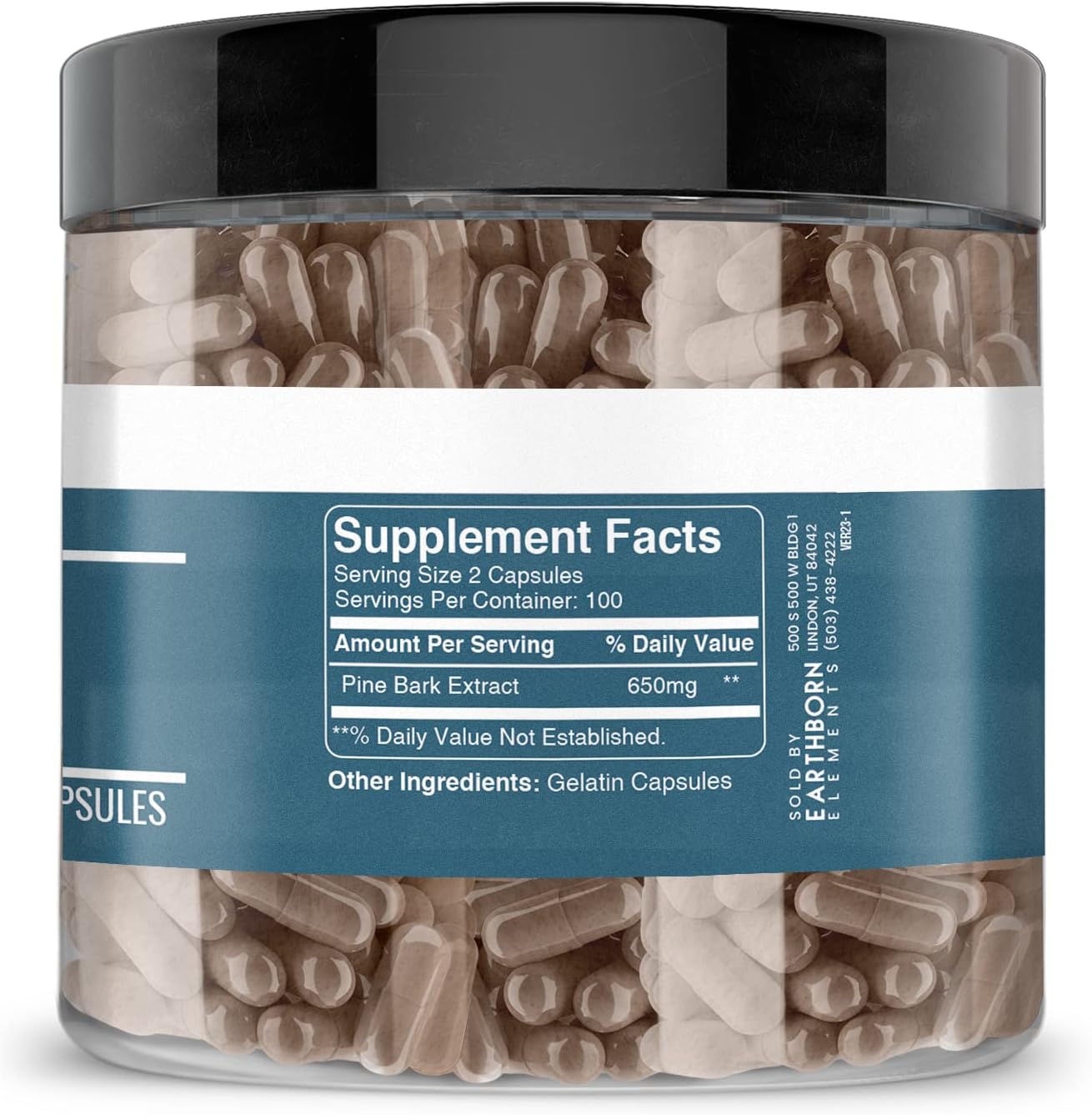 200 Pure & Undiluted Pine Bark Extract Capsules by Earthborn Elements - No Additives Included