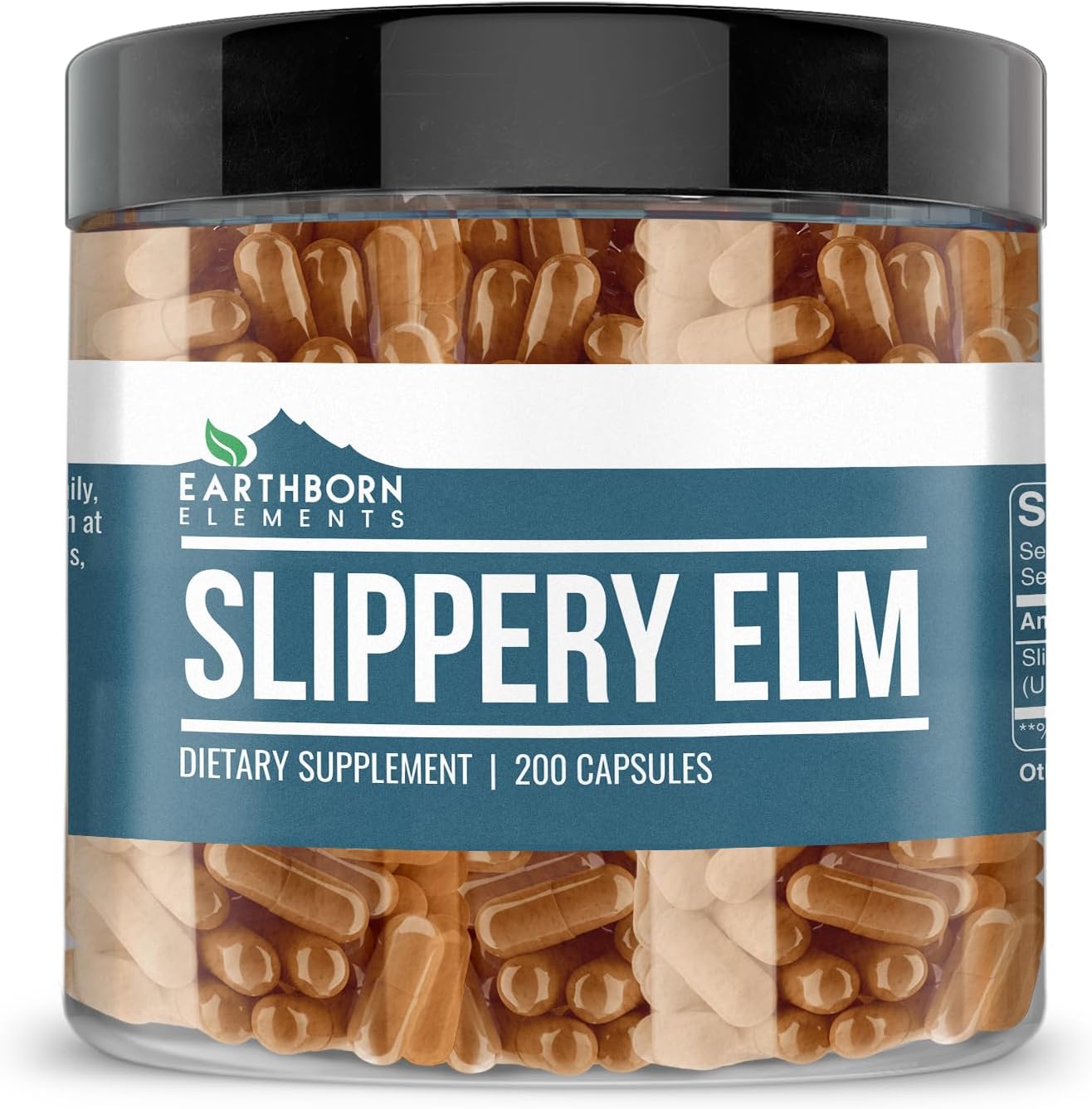 200 Pure & Undiluted Slippery Elm Capsules by Earthborn Elements - Additive-Free Formula