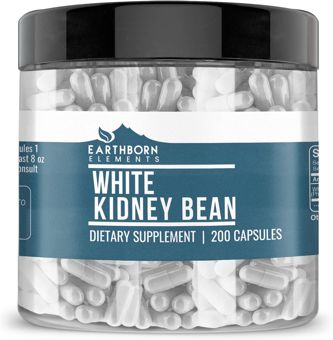 200 Pure & Undiluted White Kidney Bean Extract Capsules by Earthborn Elements - Additive-Free Formula
