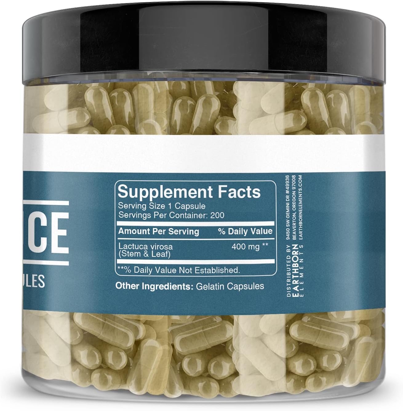 200 Pure & Undiluted Wild Lettuce Capsules by Earthborn Elements - Additive-Free
