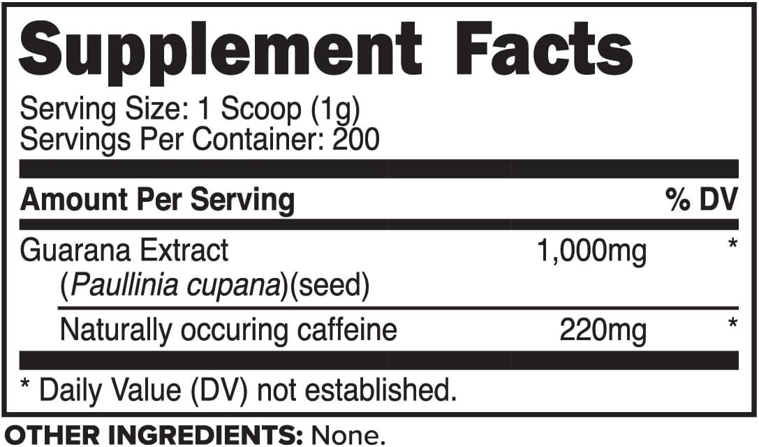200 Servings of Pure Primaforce Guarana Powder (200g) - Unflavored Supplement