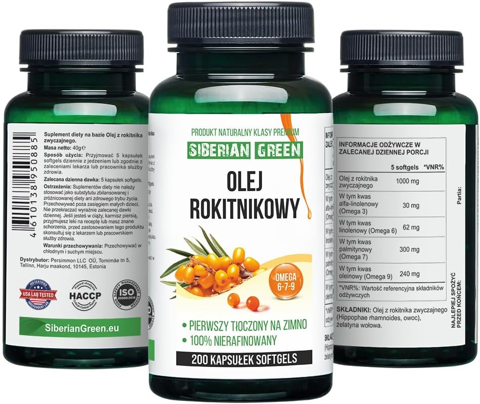 200 Softgel Siberian Sea Buckthorn Oil Capsules | Cold Pressed Unrefined from Wild-harvested Berries | Gluten Free Non-GMO Omega 7 Supplement - BoostGo Australia