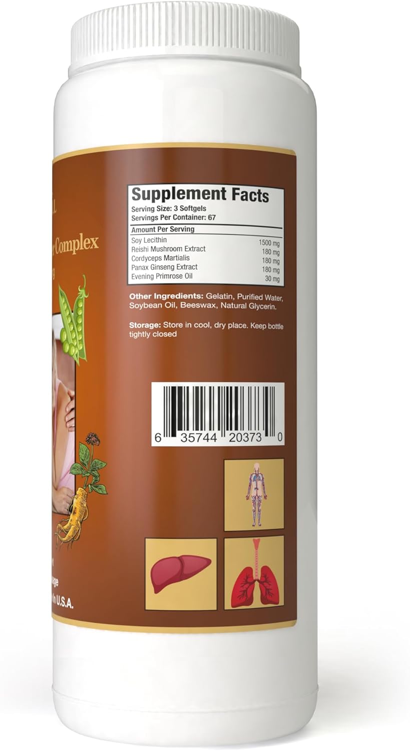 200 Softgels YongWell Reishi Lecithin Super Complex with Panax Ginseng & Cordyceps - Premium Quality Dietary Supplement