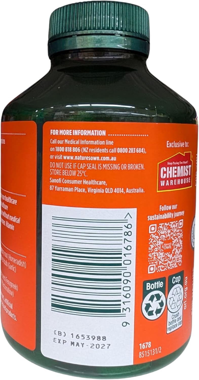 200 Tablets Nature's Own Triple Strength Garlic, Vitamin C, and Horseradish - Exclusive Size