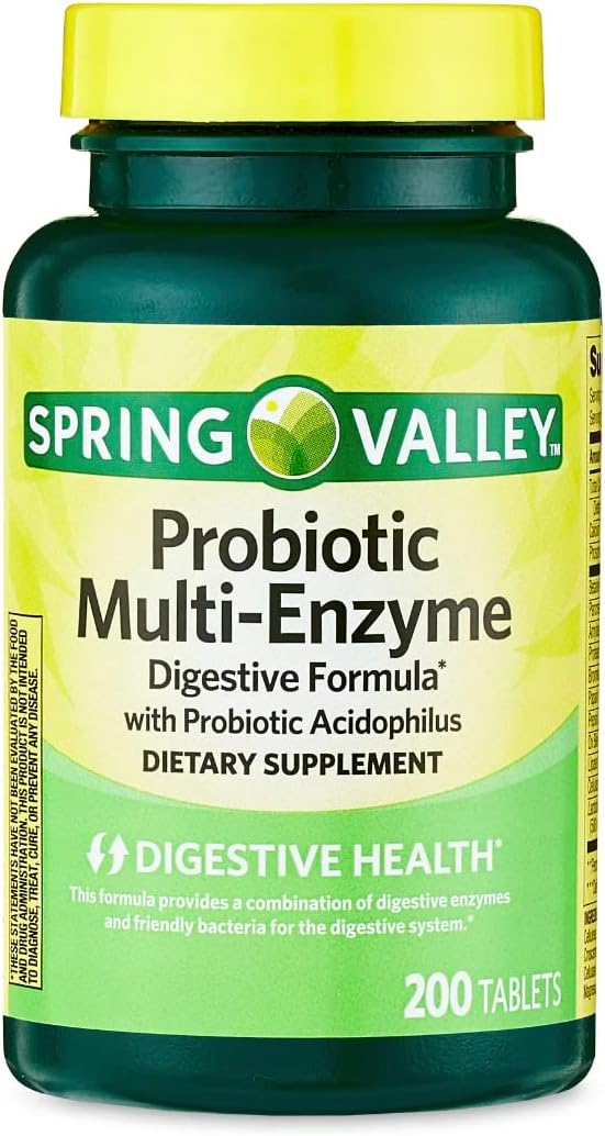 200 Tablets of Spring Valley Multi-Enzyme Probiotic Supplement for Digestive Health