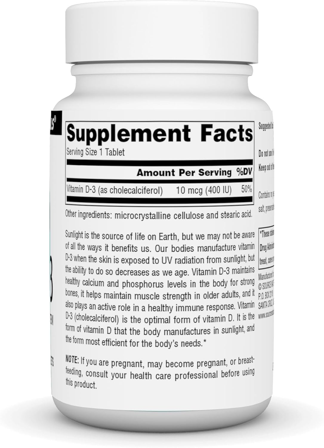 200 Tablets Source Naturals Vitamin D-3 400 IU Supplement for Bone Health and Immune Support