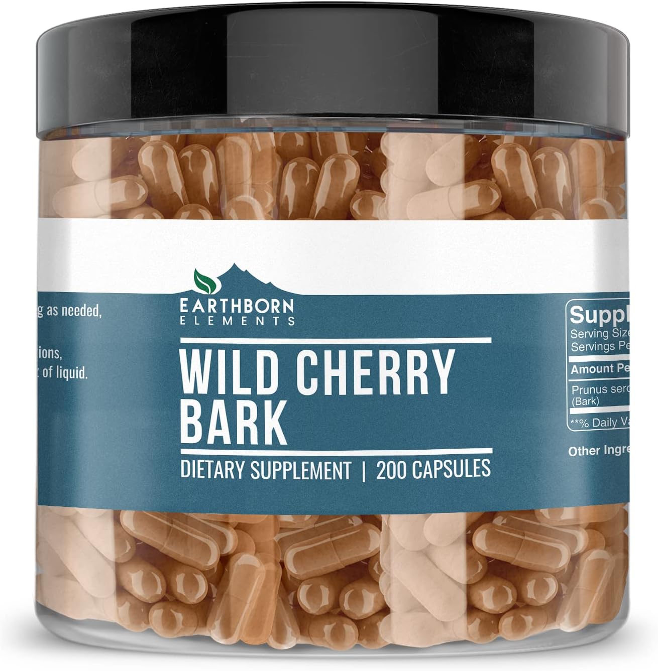 200 Wild Cherry Bark Capsules - Pure & Undiluted with No Additives by Earthborn Elements