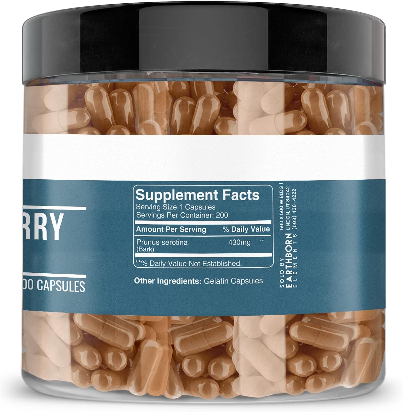 200 Wild Cherry Bark Capsules - Pure & Undiluted with No Additives by Earthborn Elements