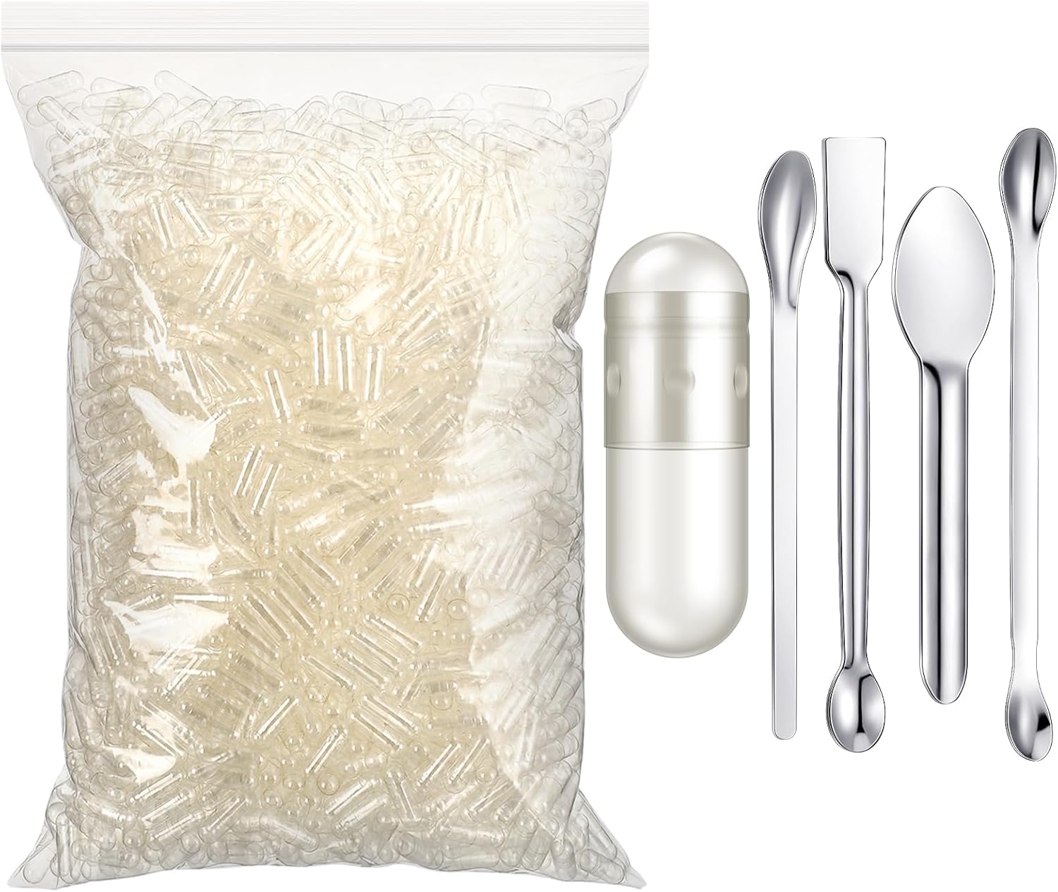 2000 Count Clear Empty Capsules with Lab Spoon Filling Kit - DIY Vegetable Capsule Filling for Supplements