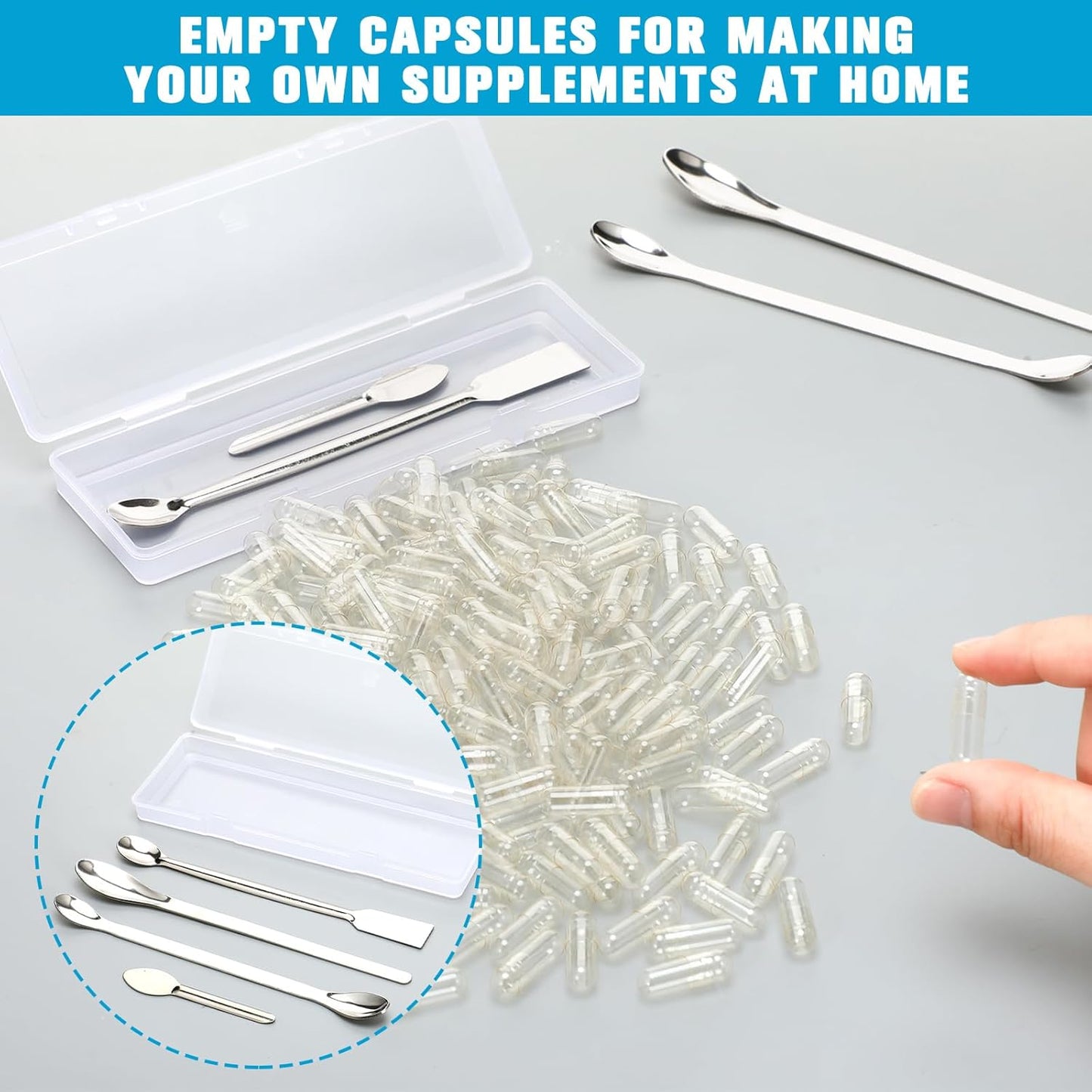 2000 Count Clear Empty Capsules with Lab Spoon Filling Kit - DIY Vegetable Capsule Filling for Supplements