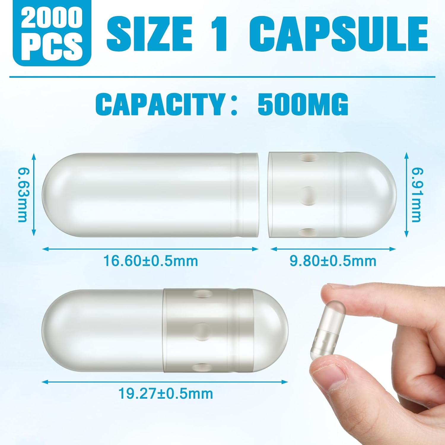 2000 Count Empty Capsules with Filling Kit - DIY Clear Vegetable Capsule Container for Custom Supplements
