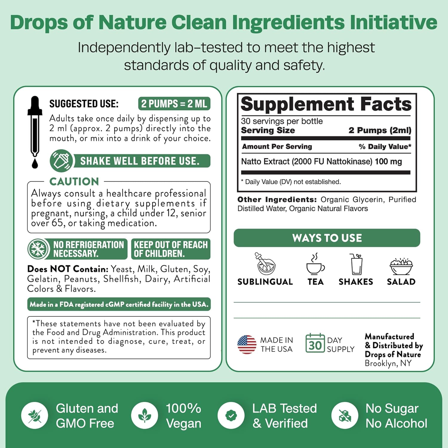 2000 FU Nattokinase Liquid Drops - Vegan & Gluten Free - Heart Wellness Support - Strawberry Watermelon Flavor - 60mL