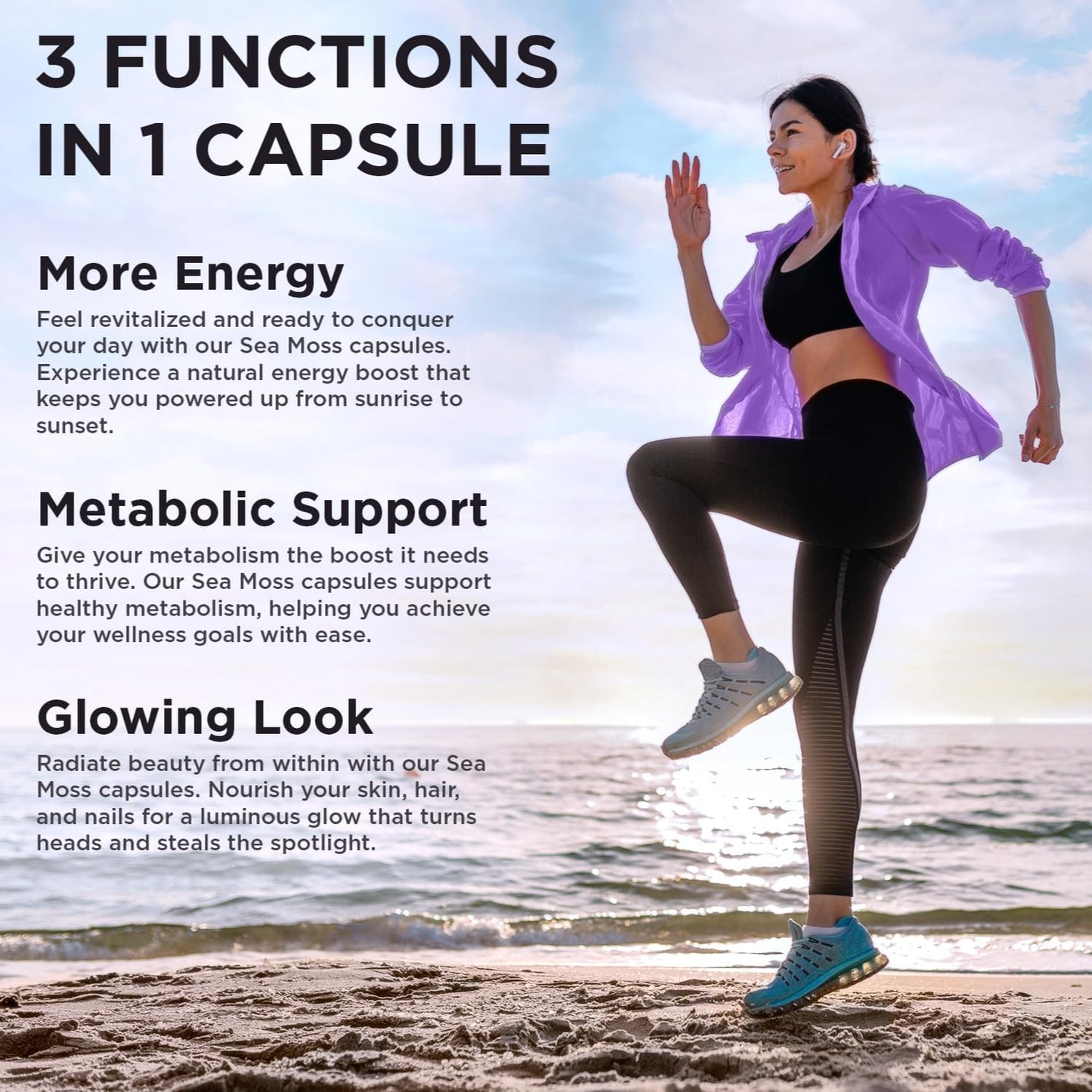 20,000mg Sea Moss, Ashwagandha, Black Seed Oil & Ginger Capsules - 60 Vegetarian Capsules - Organic Supplement