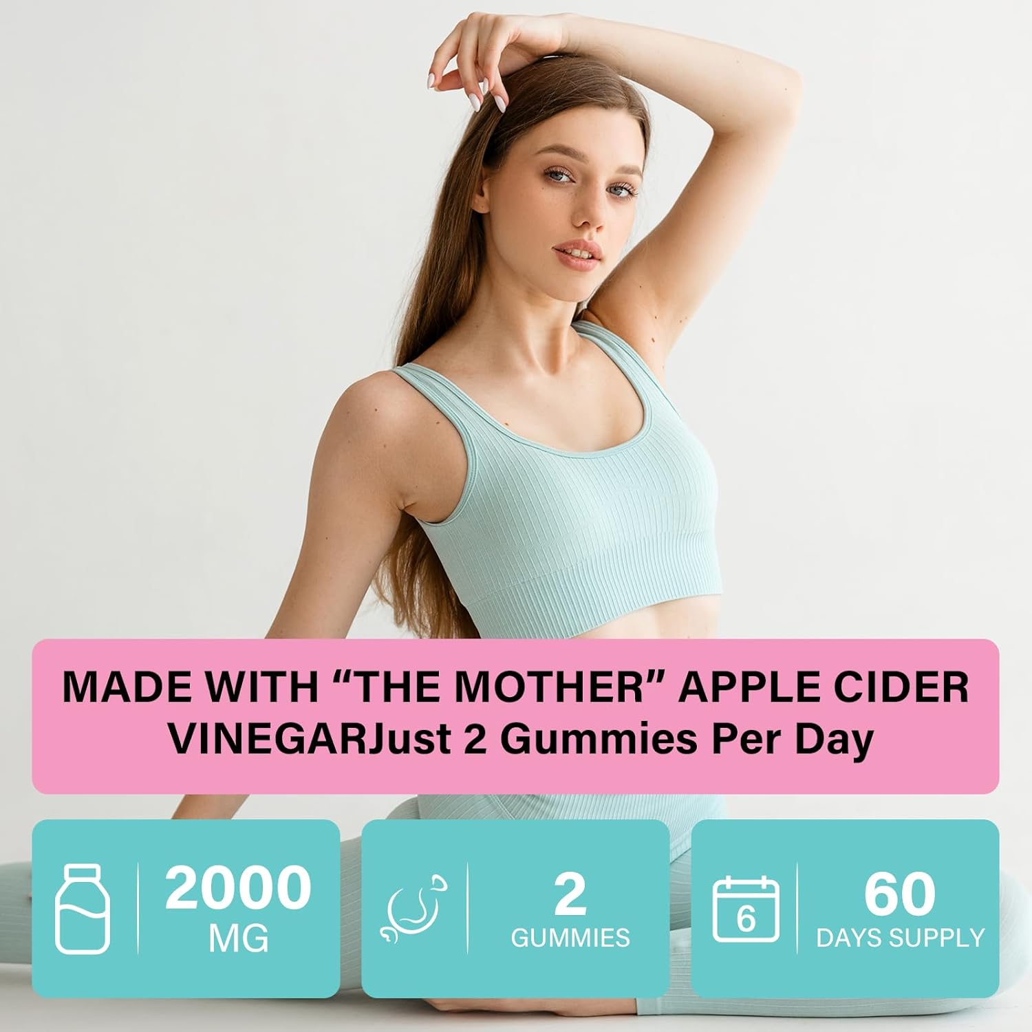 2000mg Apple Cider Vinegar Gummies with Probiotics & Vitamin B12 for Metabolism & Digestion - 120 Sugar Free, Vegan Gummies with Mother