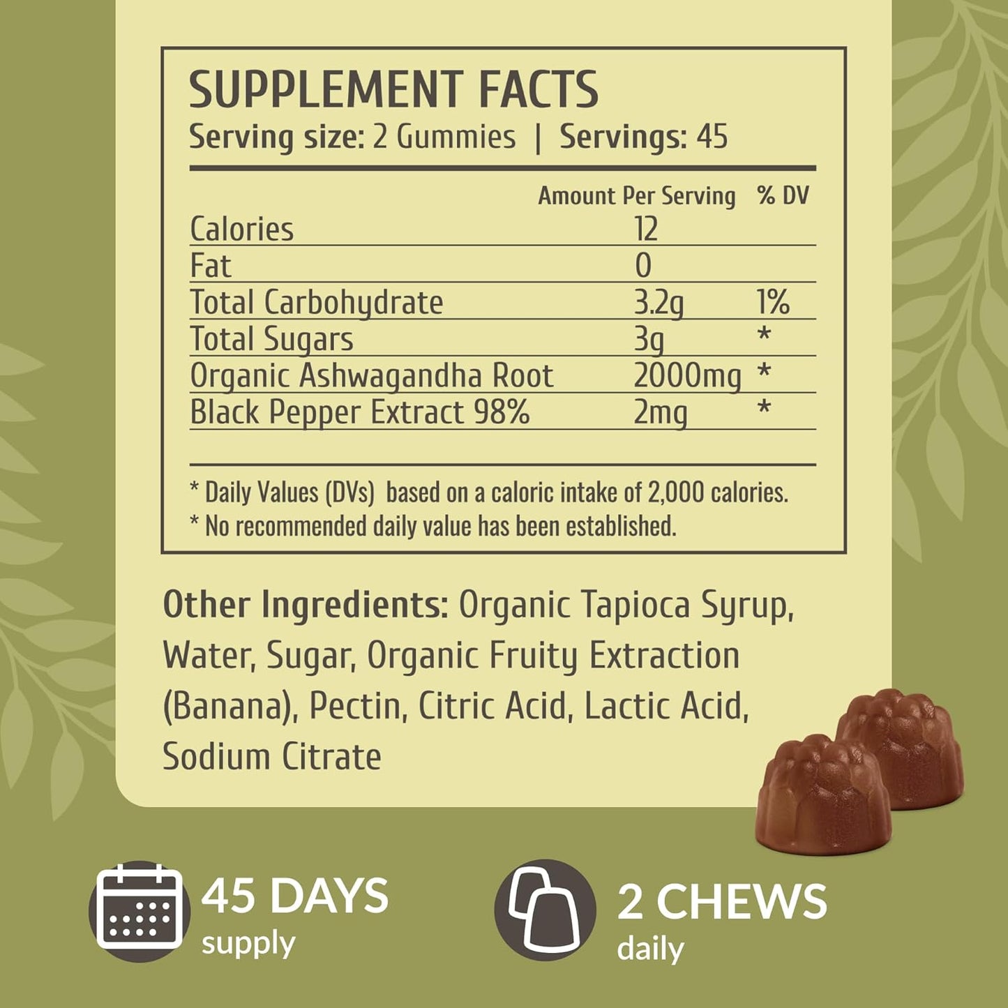 2000mg Ashwagandha Gummies with Black Pepper for Calm & Mood Support - Vegan, Non-GMO Mango Chews - 90 Count by HERBAMAMA