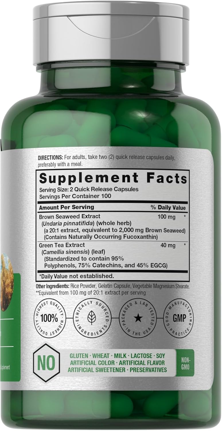 2000mg Brown Seaweed Extract Capsules - 200 Pills | Fucoxanthin Supplement | Non-GMO, Gluten Free