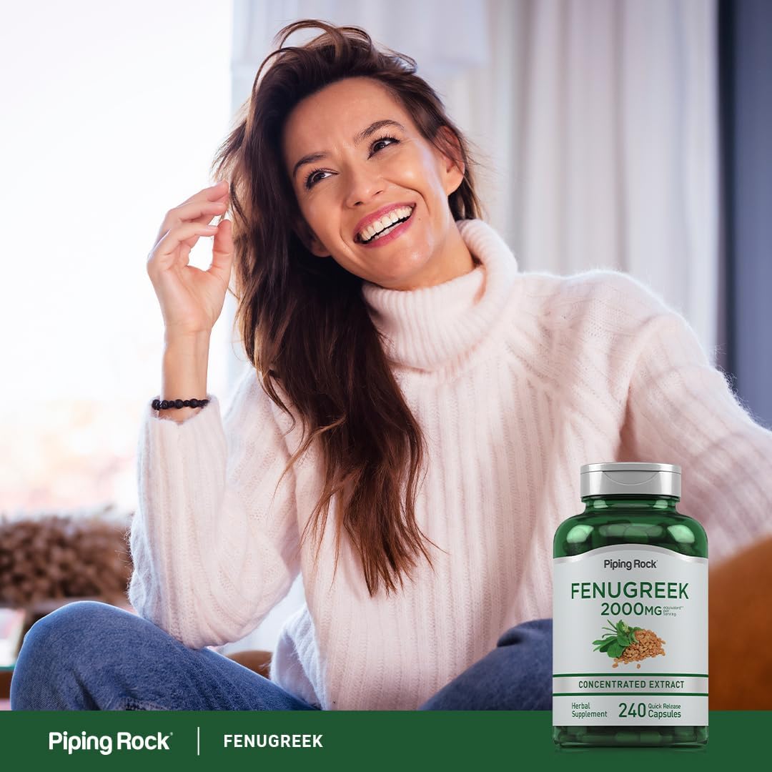 2000mg Fenugreek Seed Extract Capsules | 240 Pills | Non GMO, Gluten Free Supplement for Women & Men by Piping Rock
