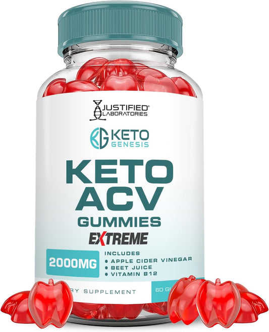 2000MG Keto Genesis ACV Gummies with Pomegranate Beet Juice Powder - Vegan Non GMO Formula - 60 Gummies