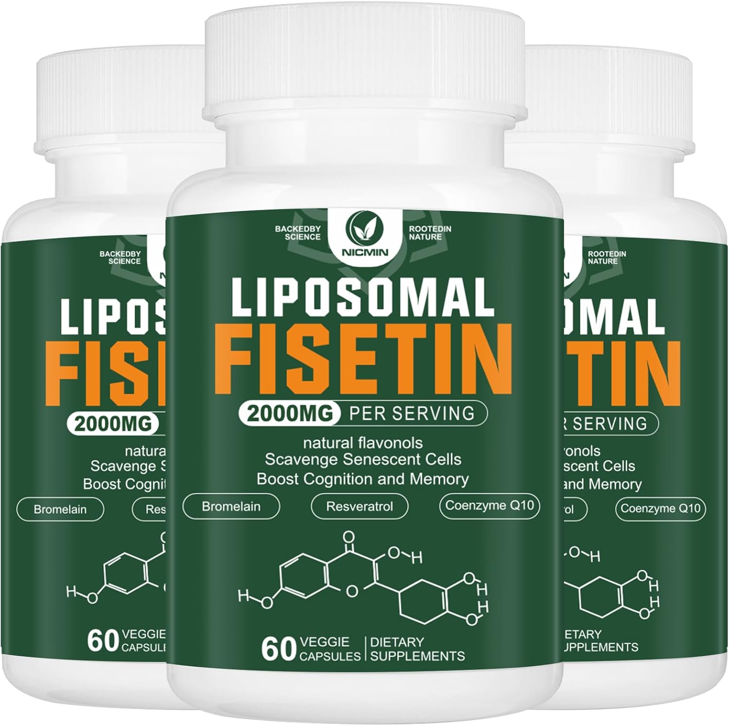 2000MG Liposomal Fisetin Supplement with Quercetin, TMG, and Resveratrol - 180 Capsules for Healthy Aging and Cognitive Support