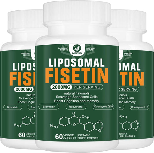 2000MG Liposomal Fisetin Supplement with Quercetin, TMG, and Resveratrol - 180 Capsules for Healthy Aging and Cognitive Support