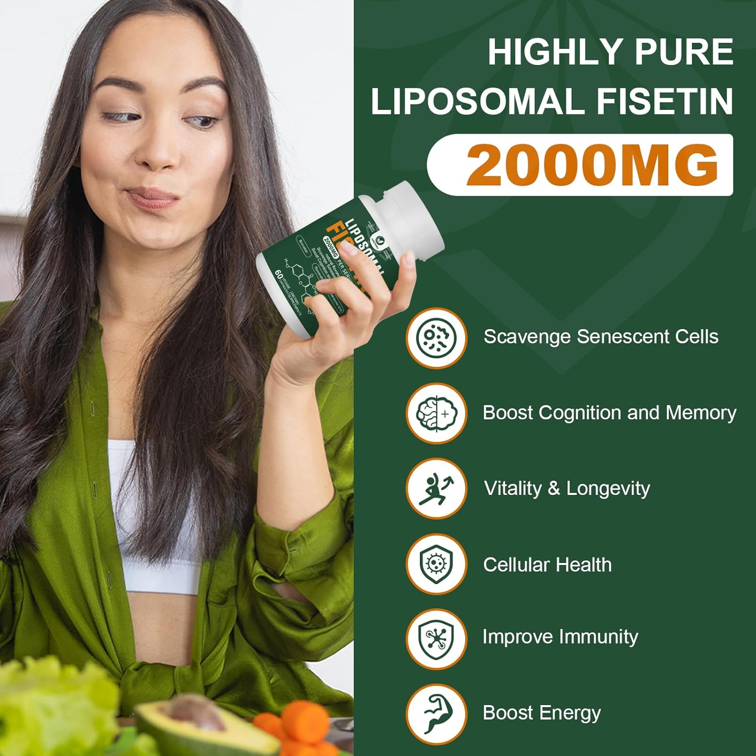 2000MG Liposomal Fisetin Supplement with Quercetin, TMG, and Resveratrol - 180 Capsules for Healthy Aging and Cognitive Support