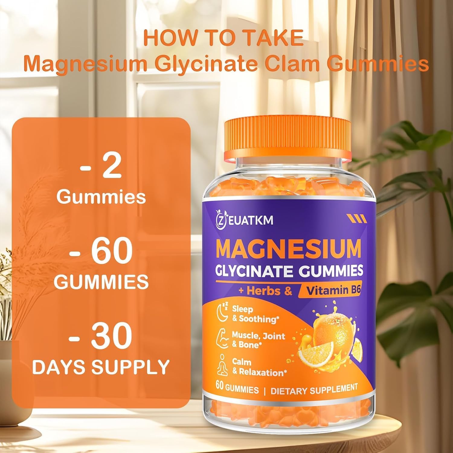 2000mg Magnesium Glycinate Gummies with Ashwagandha & B6 for Adults - 60 Vegan Gummies for Muscle, Bone, Relaxation & Energy