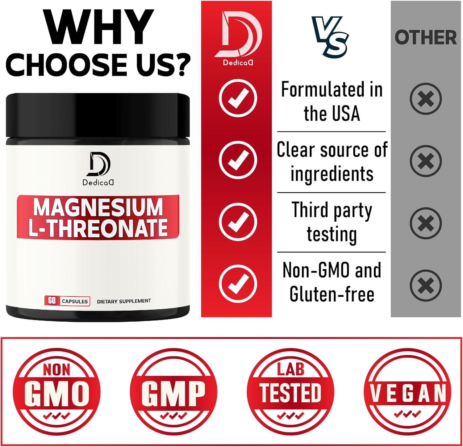 2000mg Magnesium L-Threonate Capsules - 144mg Elemental Magnesium - 60 Capsules