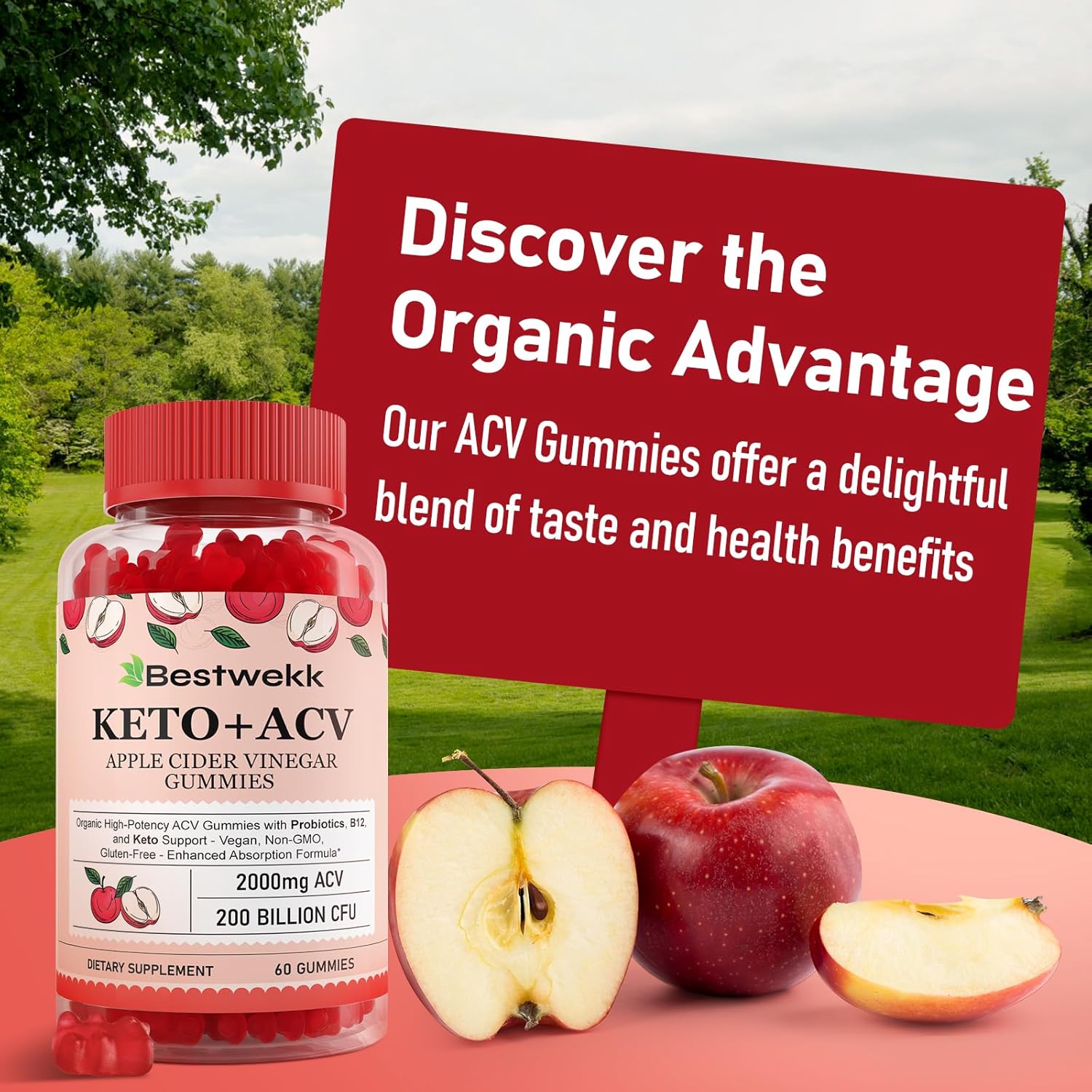 2000mg Max Strength Apple Cider Vinegar Gummies with Probiotics, B12, Keto Support - 240 Gelatin-Free Non-GMO ACV Gummies for Digestion, Metabolism, Detox, Gut & Immune Health