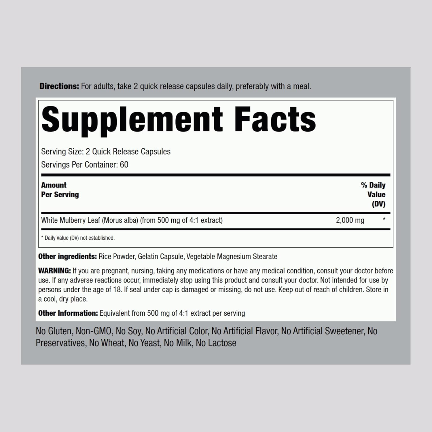2000mg Mulberry Leaf Extract Capsules - 120 Count Herbal Supplement (Non-GMO, Gluten Free) by Piping Rock - BoostGo Australia