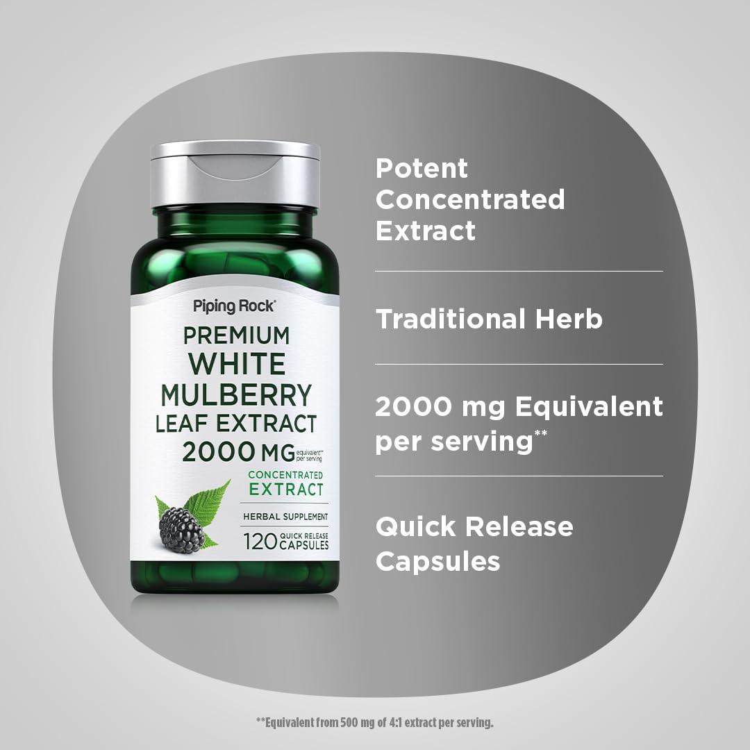 2000mg Mulberry Leaf Extract Capsules - 120 Count Herbal Supplement (Non-GMO, Gluten Free) by Piping Rock - BoostGo Australia