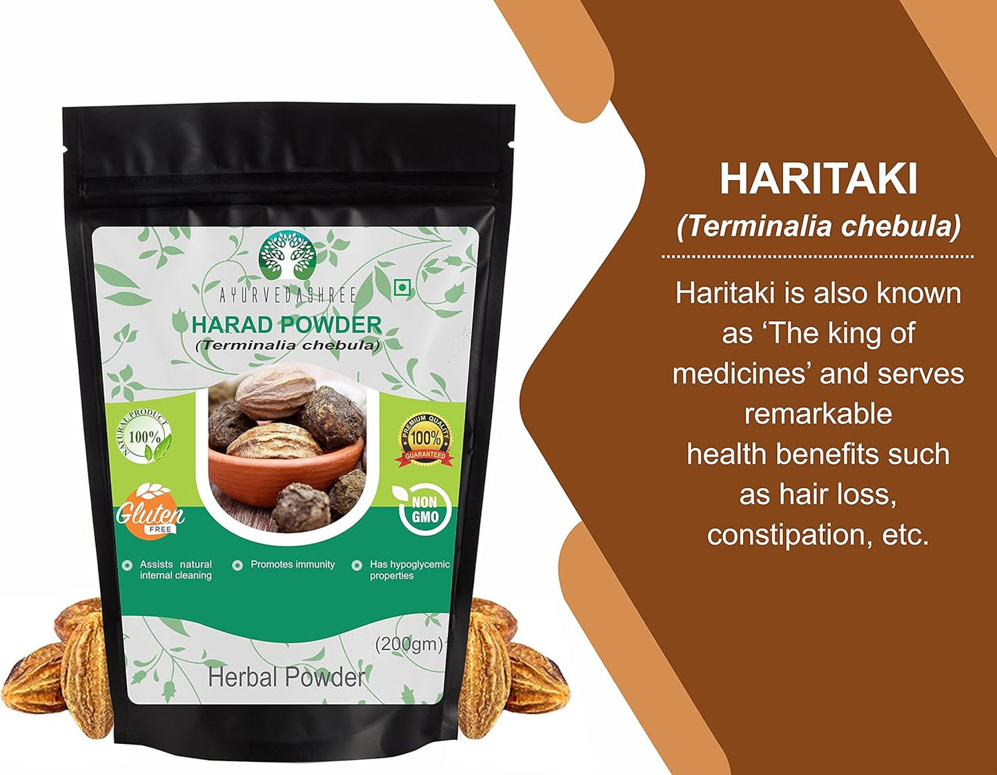 200g AYURVEDASHREE Terminalia Chebula Powder for Detox & Rejuvenation | Vata Balancer | Non-GMO, Gluten-Free, GMP Certified