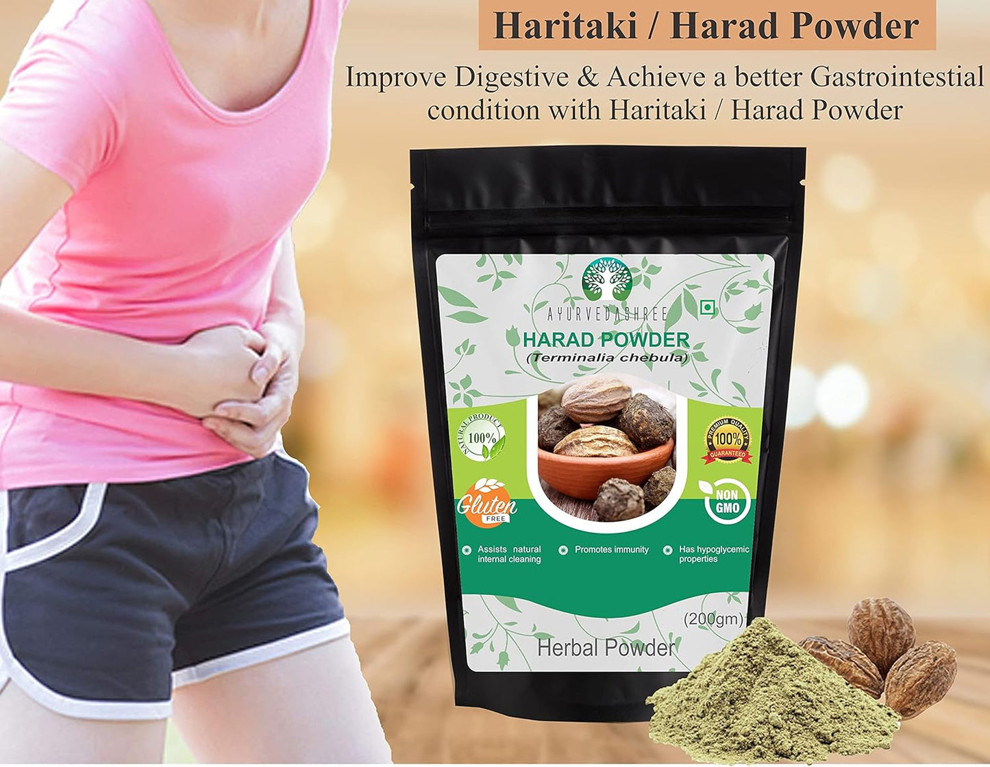 200g AYURVEDASHREE Terminalia Chebula Powder for Detox & Rejuvenation | Vata Balancer | Non-GMO, Gluten-Free, GMP Certified