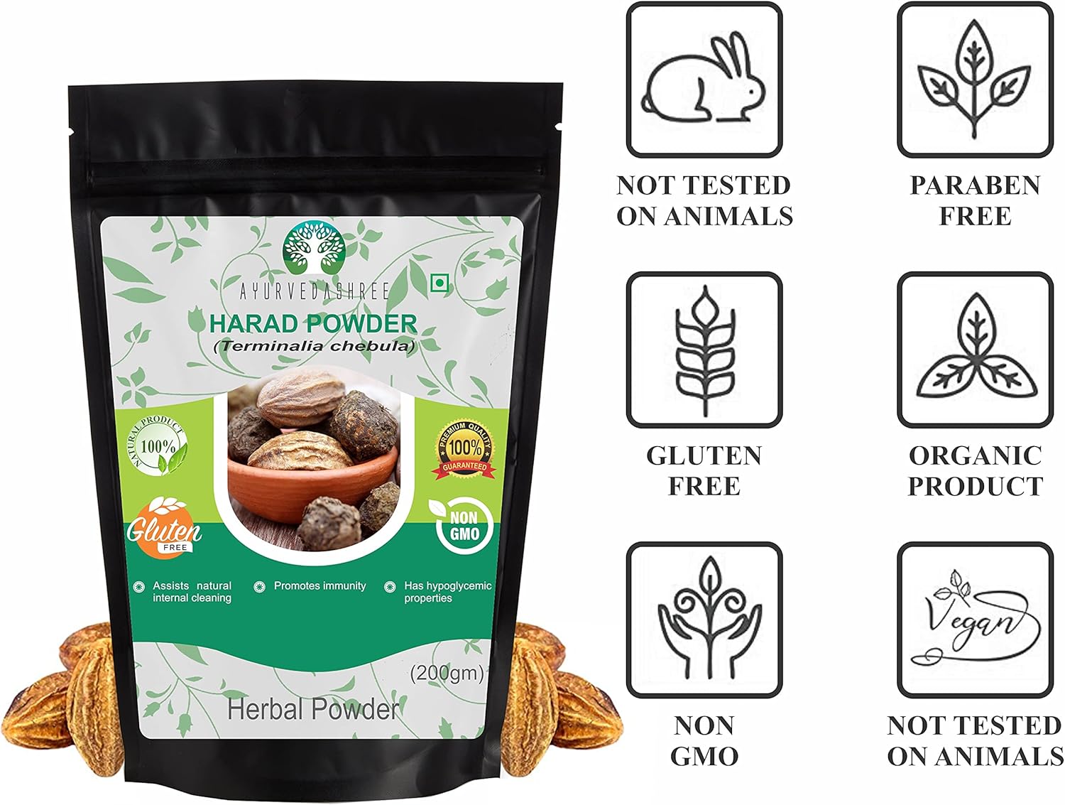 200g AYURVEDASHREE Terminalia Chebula Powder for Detox & Rejuvenation | Vata Balancer | Non-GMO, Gluten-Free, GMP Certified
