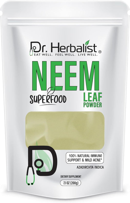 200g Neem Leaf Powder by Dr. Herbalist - Azadirachta Indica for Skin, Hair, Wellness - 100% Natural, Vegan, Cruelty-Free