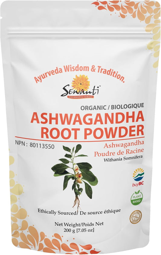 200g Sewanti Organic Ashwagandha Powder - NPN 80113550 for Stress Relief & Immune Support