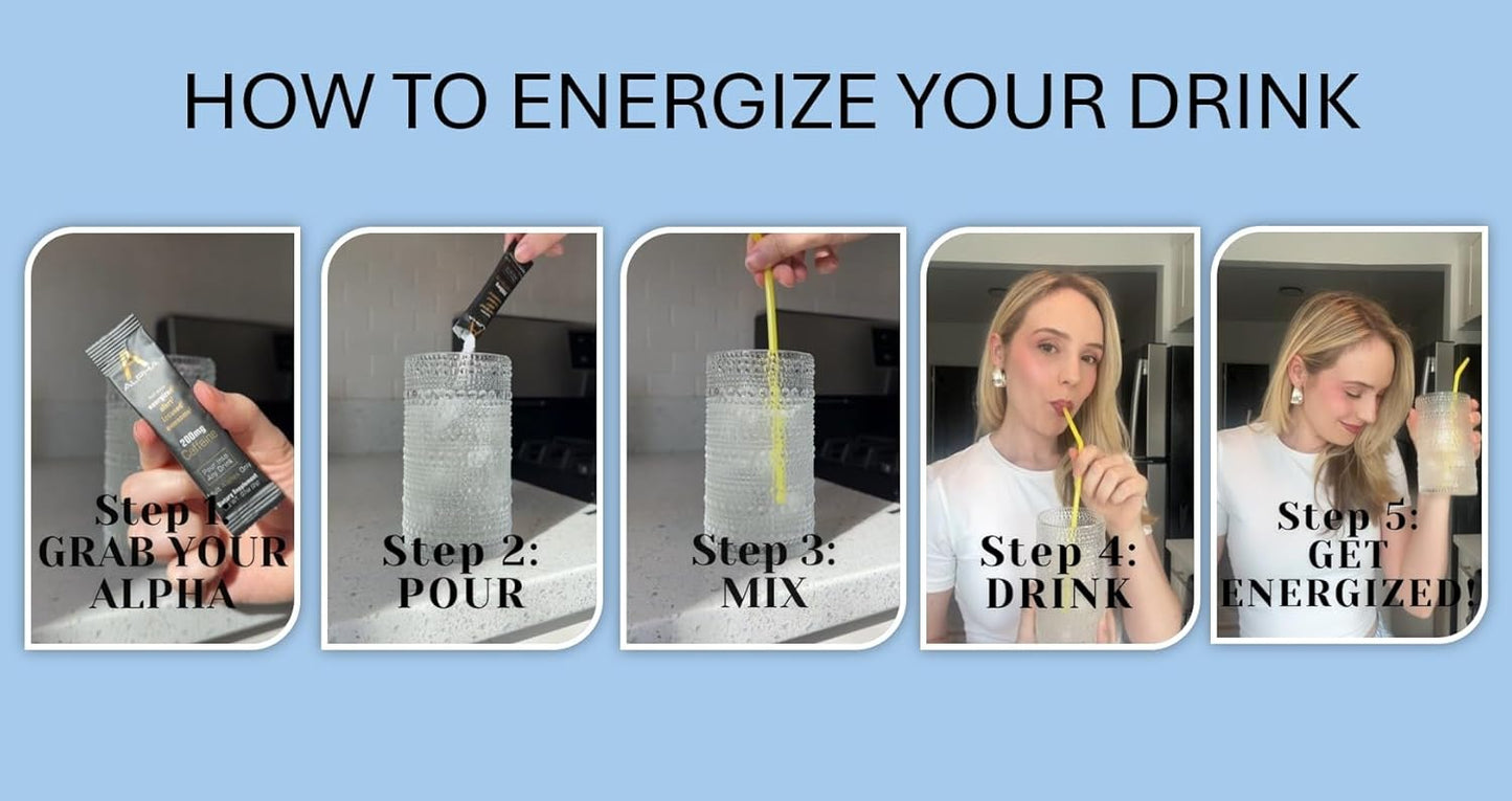 200mg Caffeine Powder Sticks for Energy Boost in 30 Minutes - Unflavored Energizer Drink Additive (15 Count) - BoostGo Australia