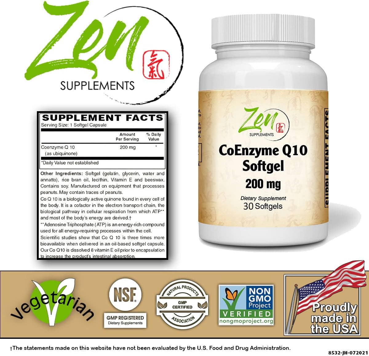 200mg CoEnzyme Q10 Softgels for Heart Health & Energy - Antioxidant Support with Vitamin E Oil - Non-GMO & Gluten Free - 30ct