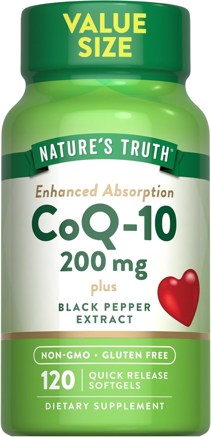 200mg CoQ10 Softgels with High Absorption, Non-GMO, Gluten Free, 120 Count with Black Pepper Extract