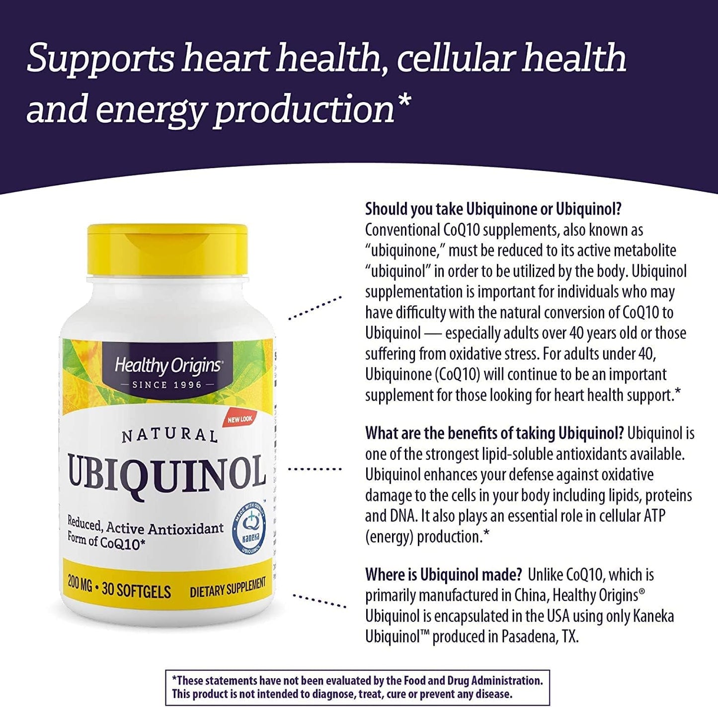 200mg Healthy Origins Ubiquinol Softgels for Heart Health & Antioxidant Support, Gluten-Free & Non-GMO - Kaneka Ubiquinol Supplements