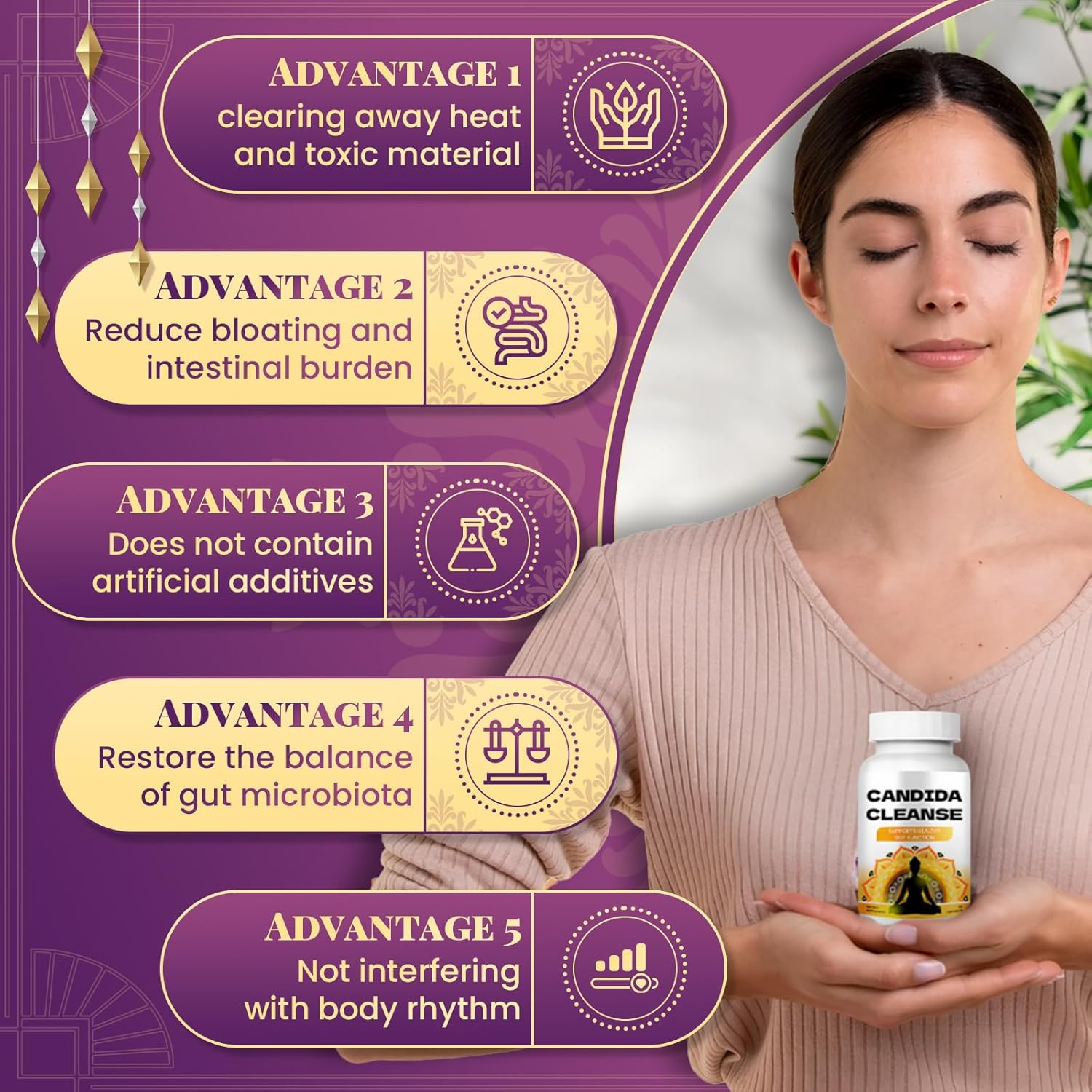 2025 Advanced Probiotic & Herbal Formula for Candida Cleanse - Gut & Colon Support with Oregano Leaf, Wormwood, Black Walnut - Anti Yeast Overgrowth Supplement 60 Capsules