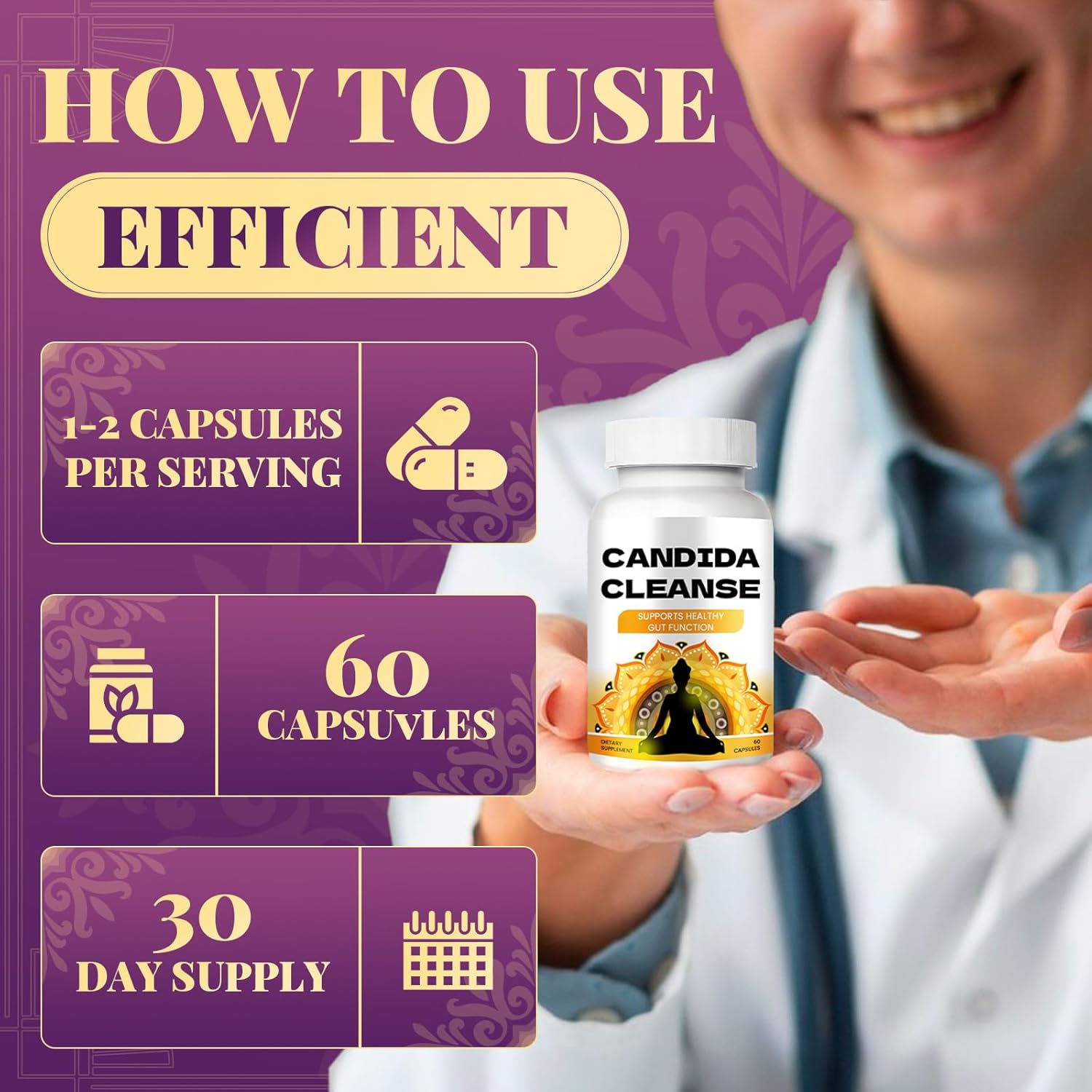 2025 Advanced Probiotic & Herbal Formula for Candida Cleanse - Gut & Colon Support with Oregano Leaf, Wormwood, Black Walnut - Anti Yeast Overgrowth Supplement 60 Capsules